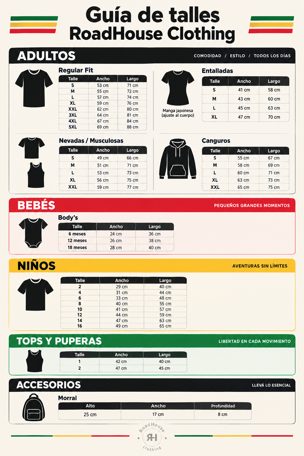 Talles y medidas Road House
